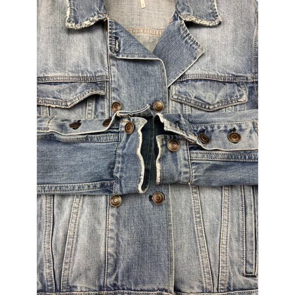 Free People Denim Trucker Jacket Womens Small Blue Double Breasted Blue - Picture 8 of 10